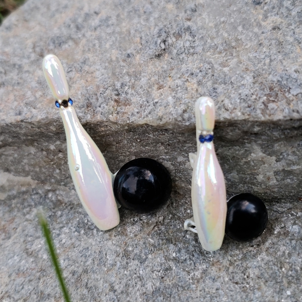 Retro Vintage Iridescent Bowling Ball Pin Brooches - Picture 5 of 8